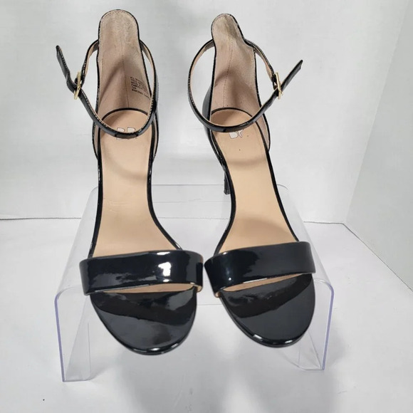 BP. Womens 7.5 Black Patent Leather High Heels Minimal Sexy Ankle Strap‎ Simple - Picture 15 of 15